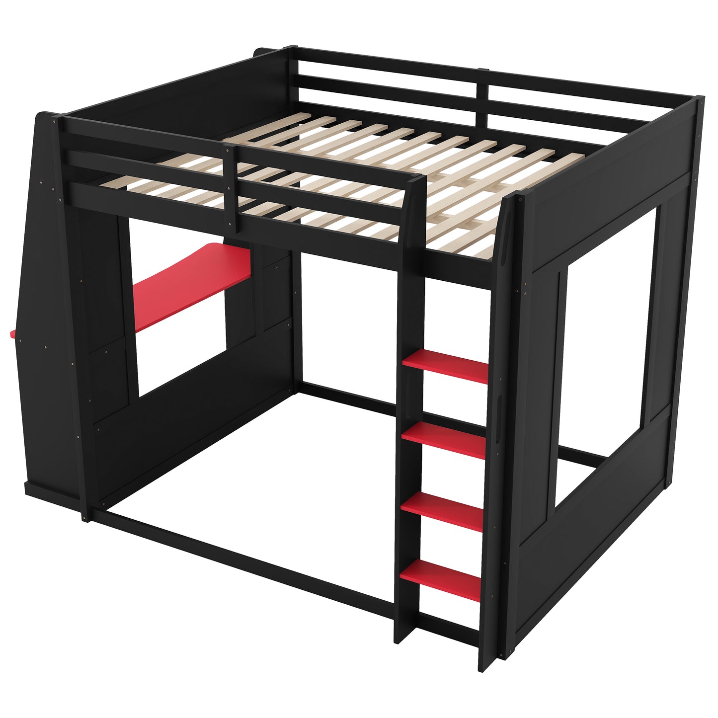 Mirightone™ Wood Bunk Bed with Gaming Desk and Storage Shelf, Gaming Bunk Bed with LED Light & Charging for Gamer Adults
