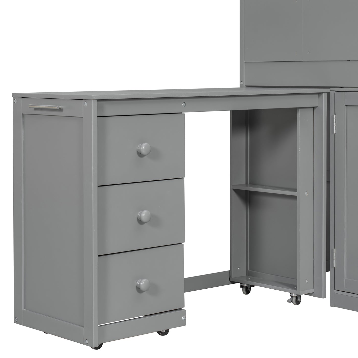 Mirightone™ Twin Size Low Loft Bed with Desk and Storage Cabinets White
