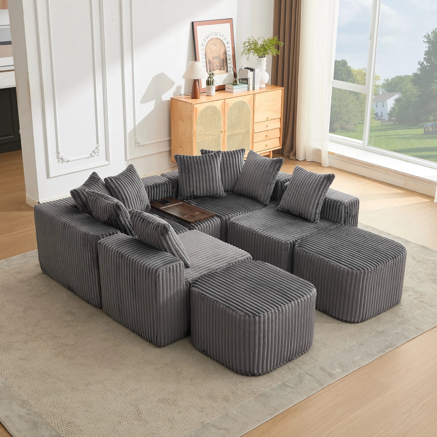 Mirightone™ 137.5" U Shaped Sofa Couch with USB, Wireless Charge & Coffee Table