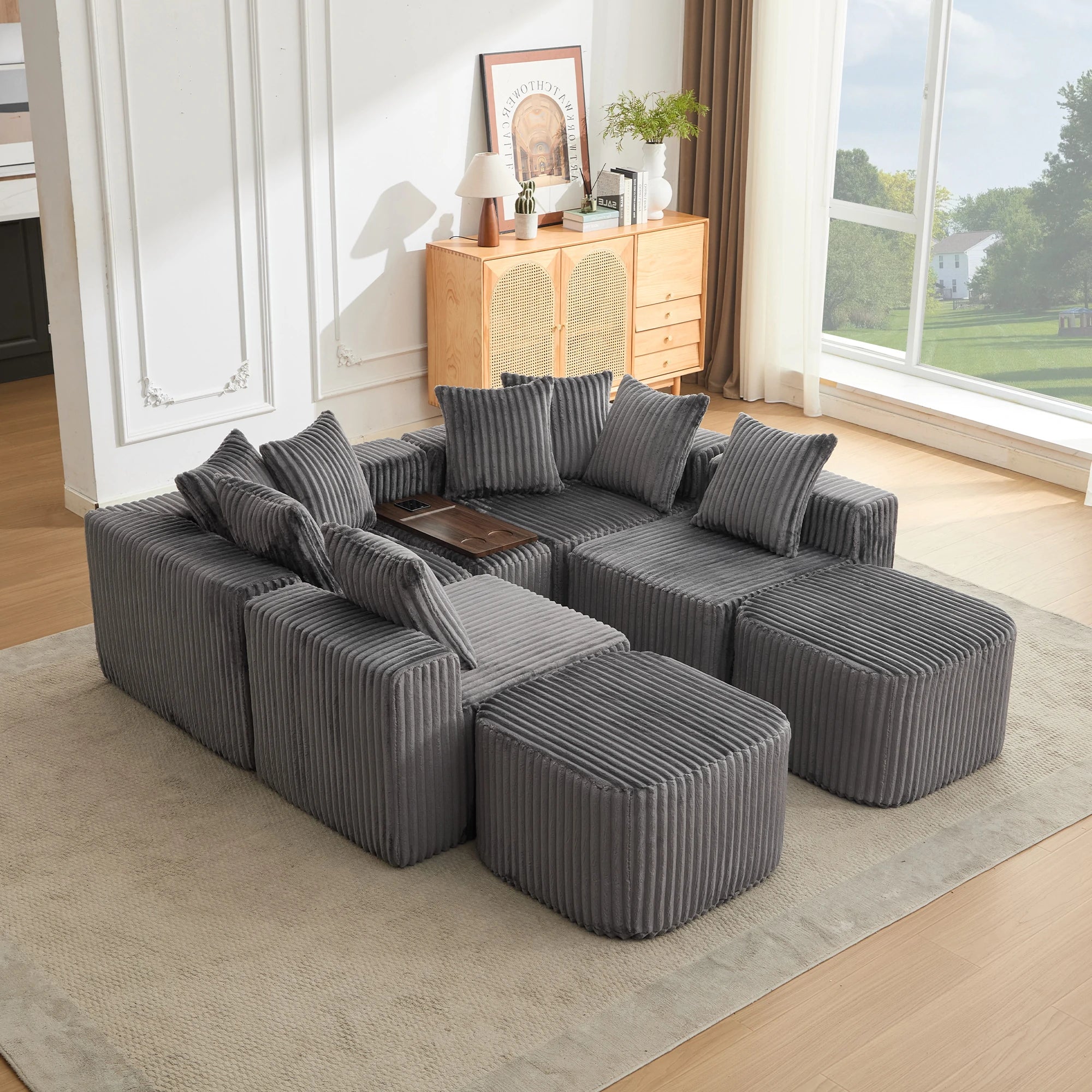 Mirightone™ 137.5" U Shaped Sofa Couch with USB, Wireless Charge & Coffee Table