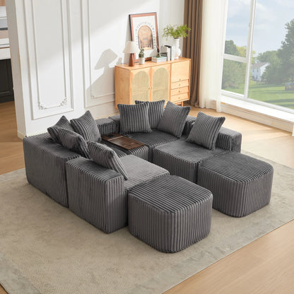 Mirightone™ 137.5" U Shaped Sofa Couch with USB, Wireless Charge & Coffee Table