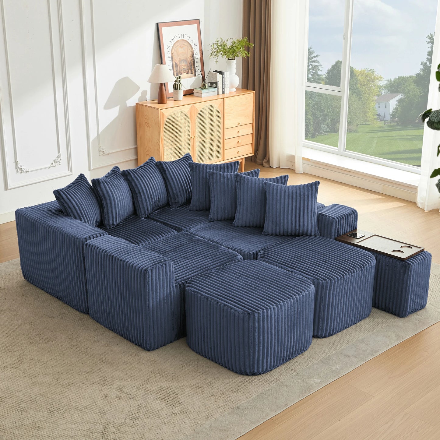 Mirightone™ 137.5" U Shaped Sofa Couch with USB, Wireless Charge & Coffee Table