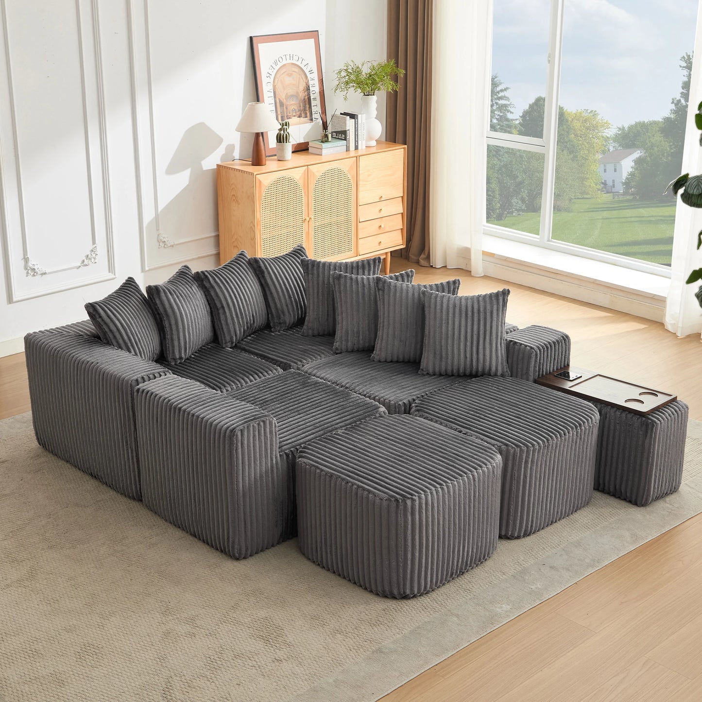 Mirightone™ 137.5" U Shaped Sofa Couch with USB, Wireless Charge & Coffee Table