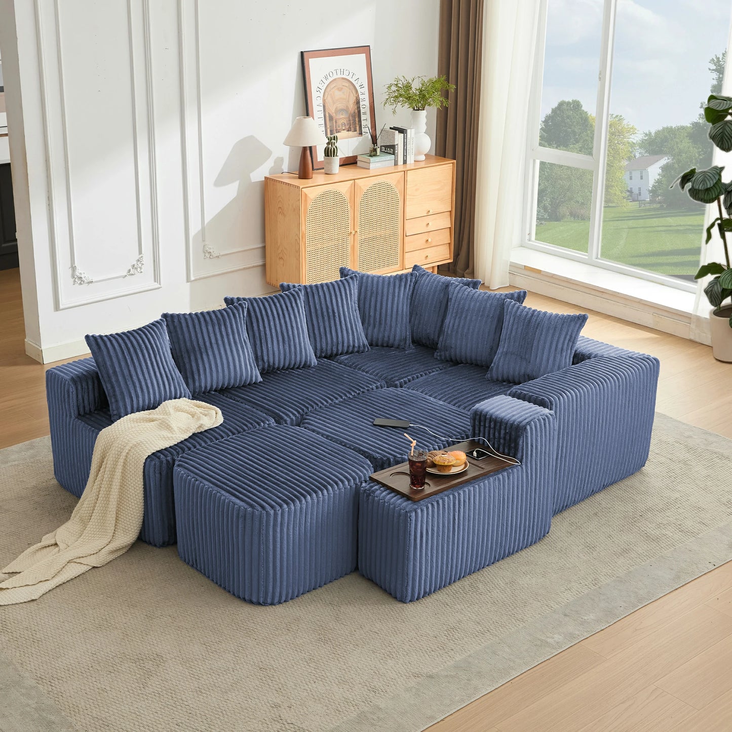 Mirightone™ 137.5" U Shaped Sofa Couch with USB, Wireless Charge & Coffee Table