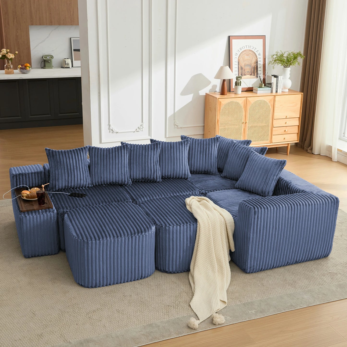 Mirightone™ 137.5" U Shaped Sofa Couch with USB, Wireless Charge & Coffee Table