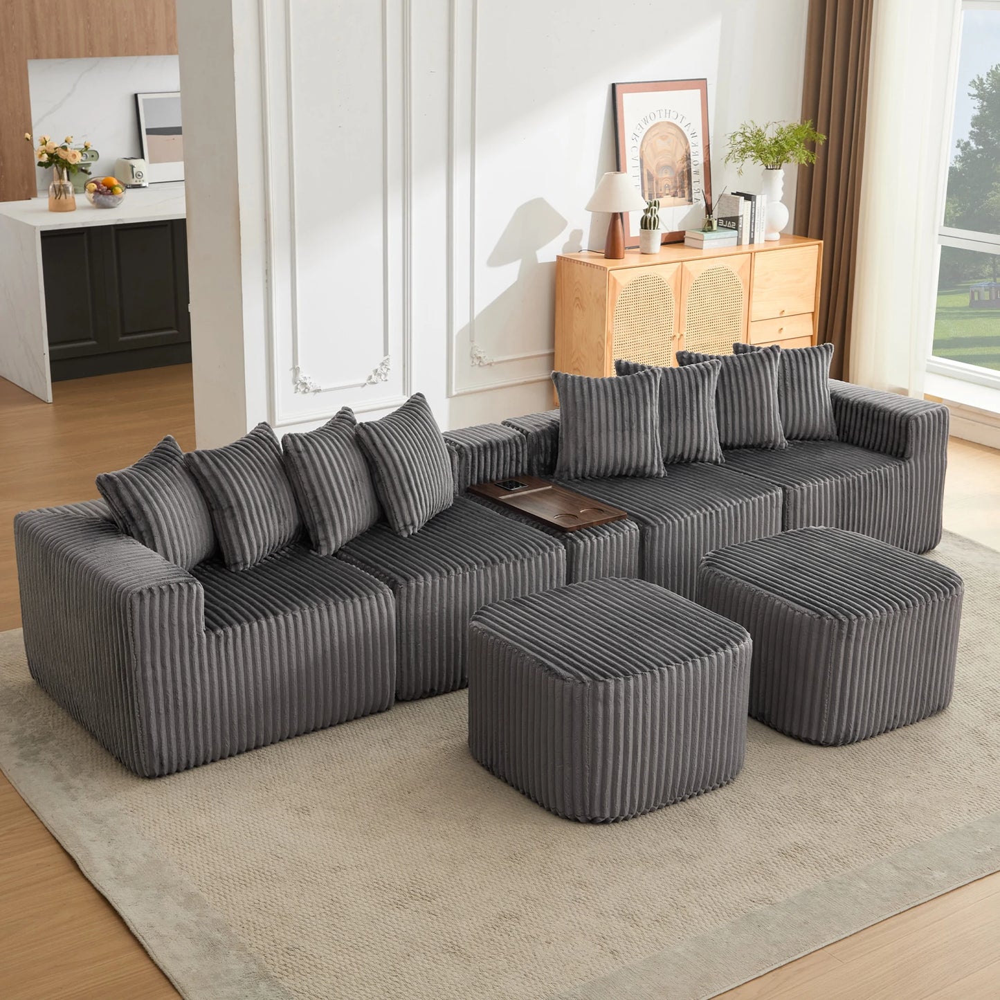 Mirightone™ 137.5" U Shaped Sofa Couch with USB, Wireless Charge & Coffee Table