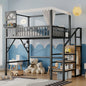 Mirightone™ Full Loft Bed with Storage Stairs and Light ,Metal Loft Bed with Canopy Frame and Window Design,High Loft Bed with Wardrobe for Kids Teens, Black(Expect Arrival Date 2026/6/23)(Patented products)