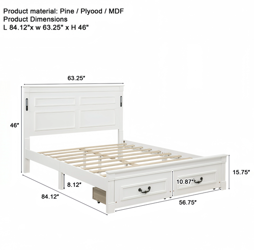 Mirightone ™ Queen Size Bed Frame with 2 Storage Drawers, Strengthened Frame.