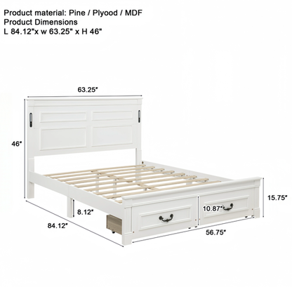Mirightone ™ Queen Size Bed Frame with 2 Storage Drawers, Strengthened Frame.