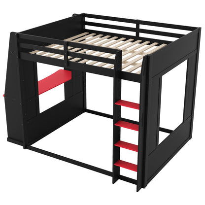 Mirightone™ Wood Bunk Bed with Gaming Desk and Storage Shelf, Gaming Bunk Bed with LED Light & Charging for Gamer Adults