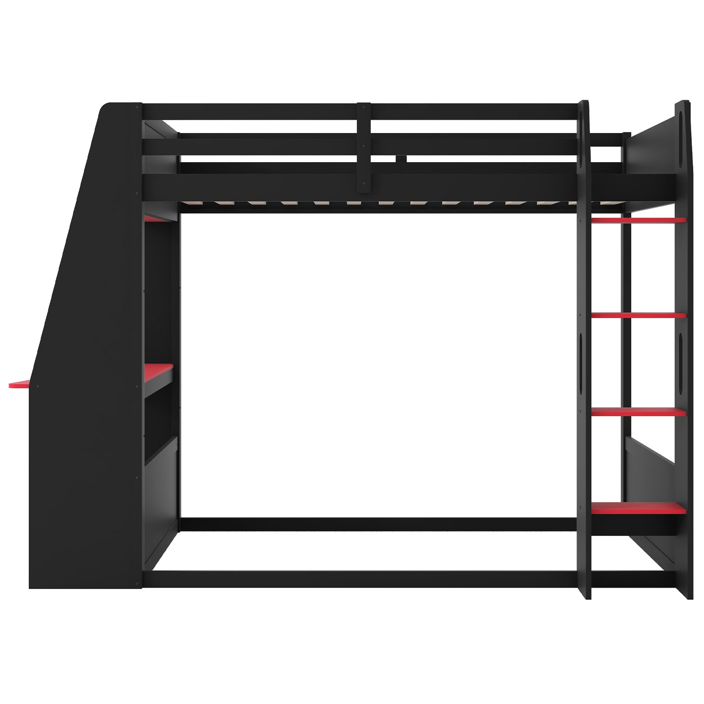 Mirightone™ Wood Bunk Bed with Gaming Desk and Storage Shelf, Gaming Bunk Bed with LED Light & Charging for Gamer Adults