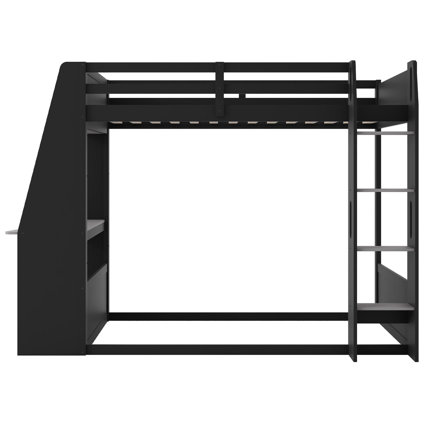 Mirightone™ Wood Bunk Bed with Gaming Desk and Storage Shelf, Gaming Bunk Bed with LED Light & Charging for Gamer Adults
