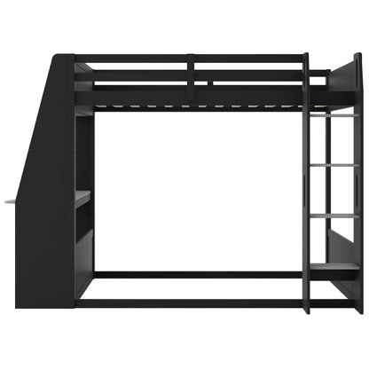 Mirightone™ Wood Bunk Bed with Gaming Desk and Storage Shelf, Gaming Bunk Bed with LED Light & Charging for Gamer Adults