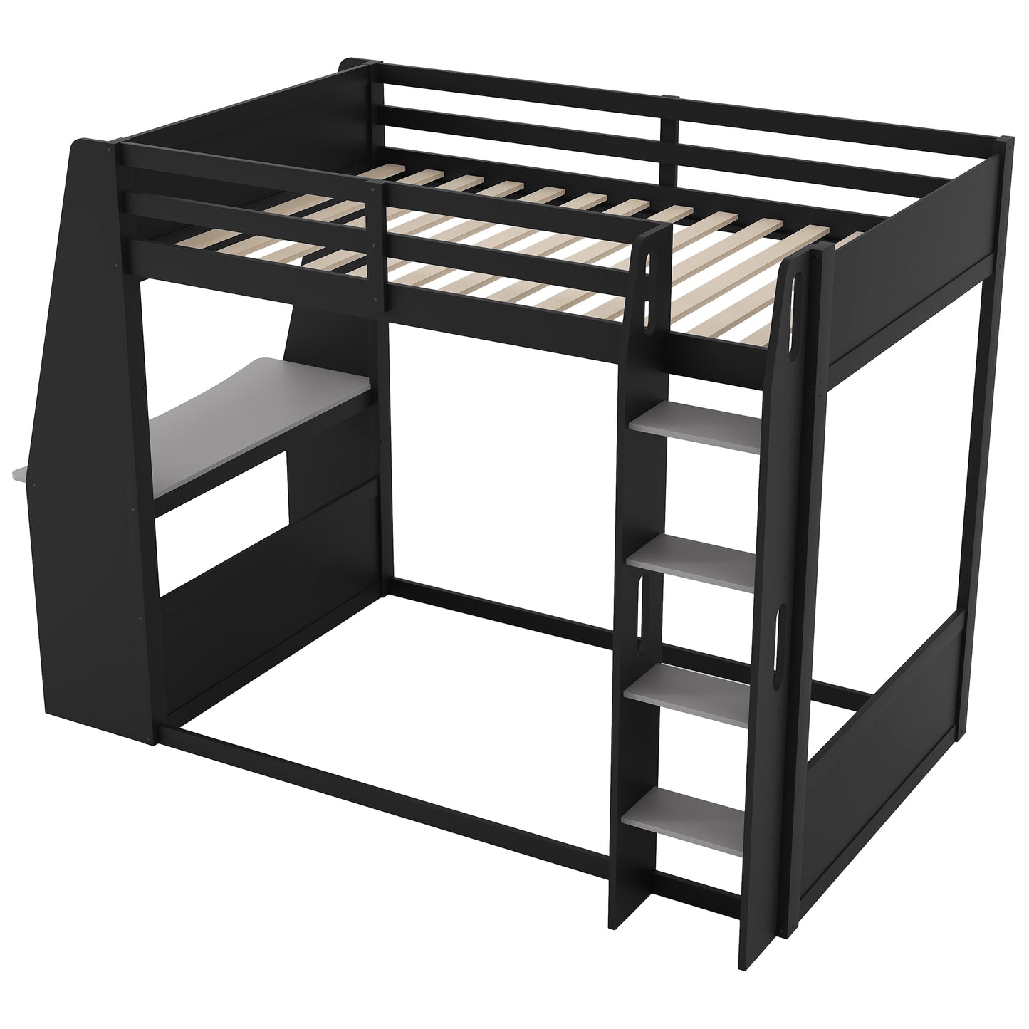 Mirightone™ Wood Bunk Bed with Gaming Desk and Storage Shelf, Gaming Bunk Bed with LED Light & Charging for Gamer Adults