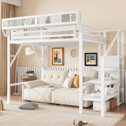 Mirightone™  Twin Size Loft Bed with Stairs and Storage, Metal Loft Bed Frame , Black