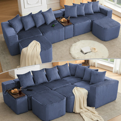 Mirightone™ 137.5" U Shaped Sofa Couch with USB, Wireless Charge & Coffee Table