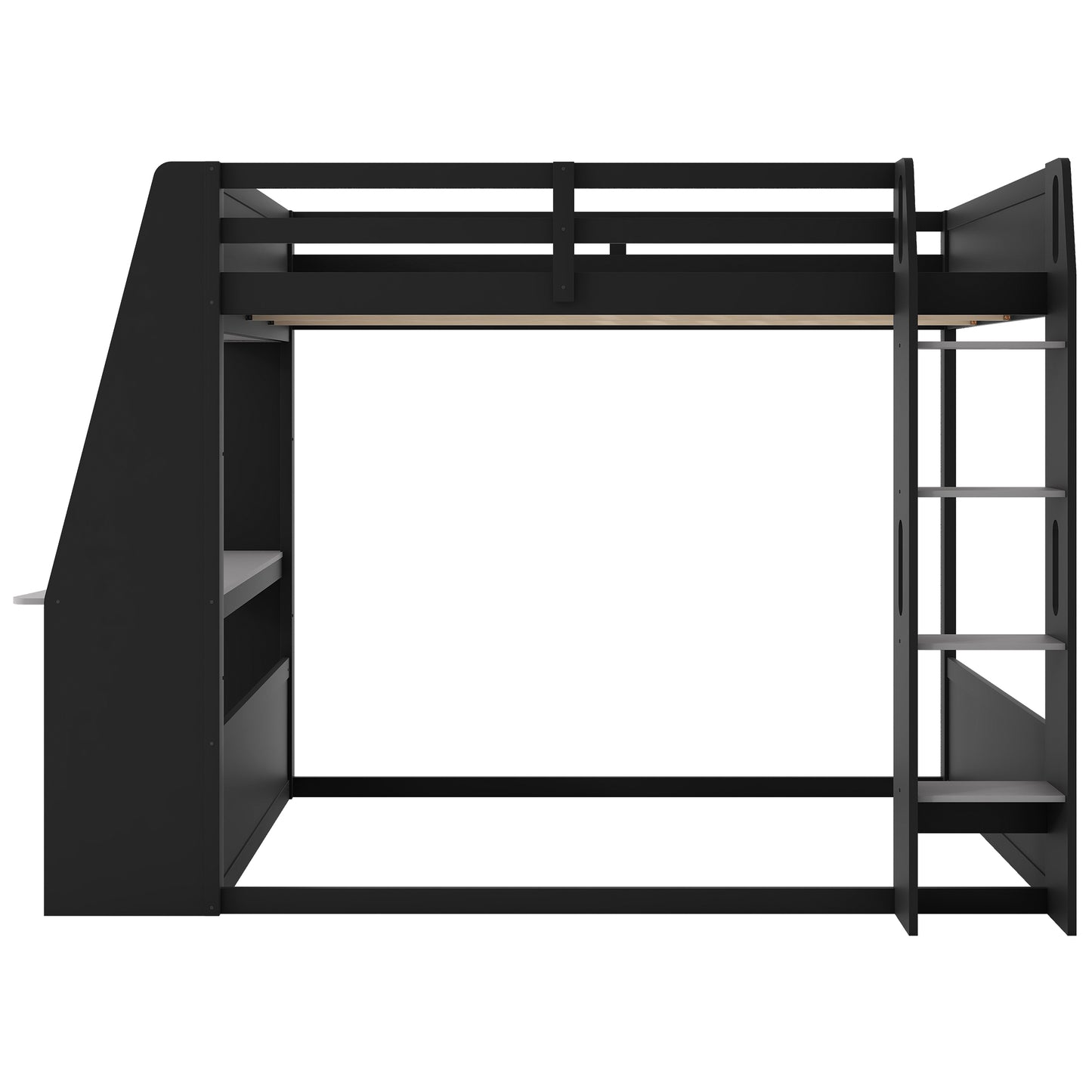Mirightone™ Wood Bunk Bed with Gaming Desk and Storage Shelf, Gaming Bunk Bed with LED Light & Charging for Gamer Adults