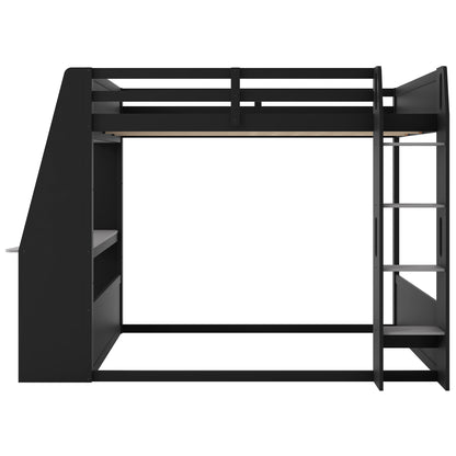 Mirightone™ Wood Bunk Bed with Gaming Desk and Storage Shelf, Gaming Bunk Bed with LED Light & Charging for Gamer Adults