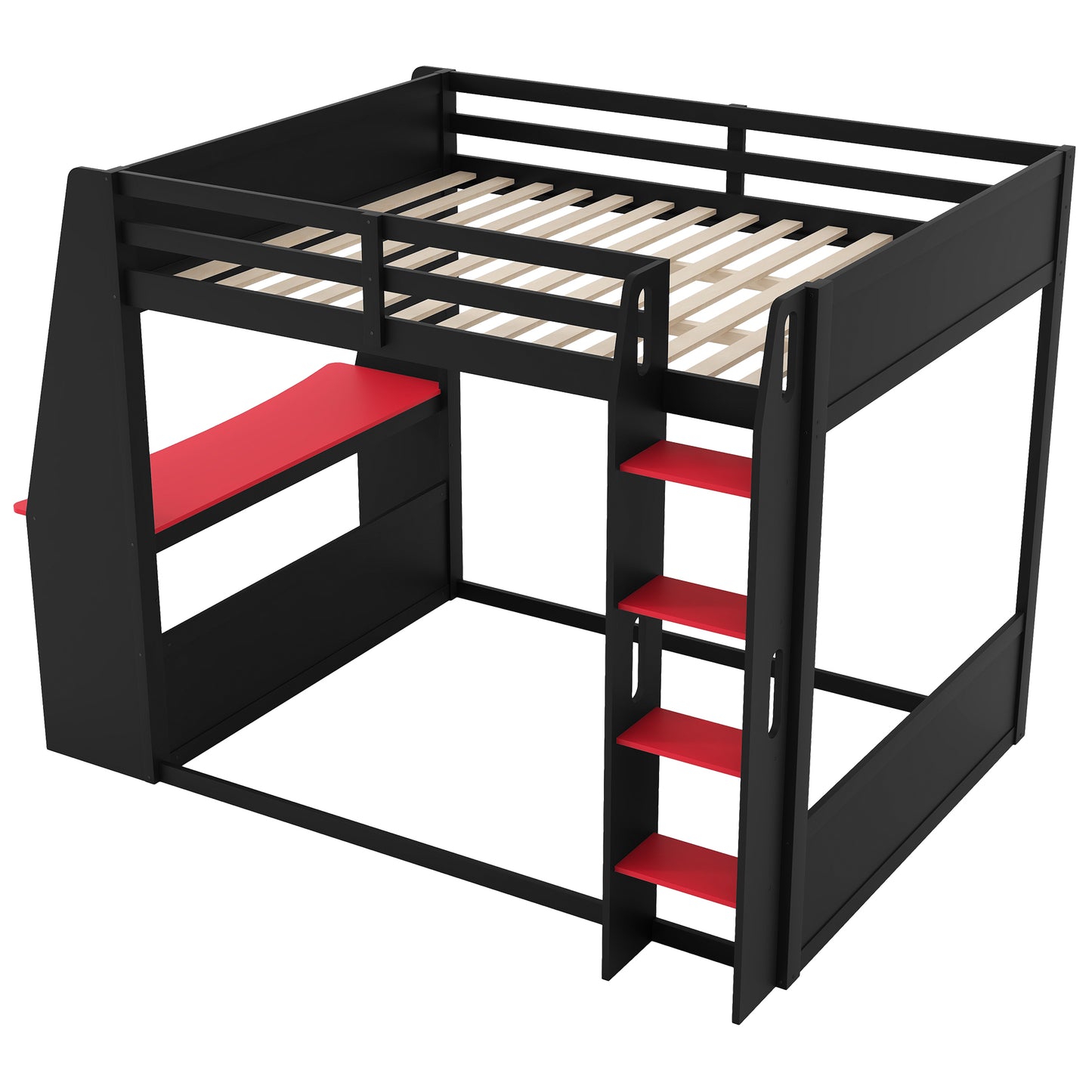Mirightone™ Wood Bunk Bed with Gaming Desk and Storage Shelf, Gaming Bunk Bed with LED Light & Charging for Gamer Adults