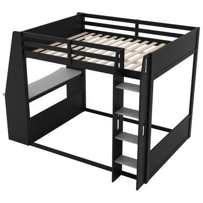 Mirightone™ Wood Bunk Bed with Gaming Desk and Storage Shelf, Gaming Bunk Bed with LED Light & Charging for Gamer Adults