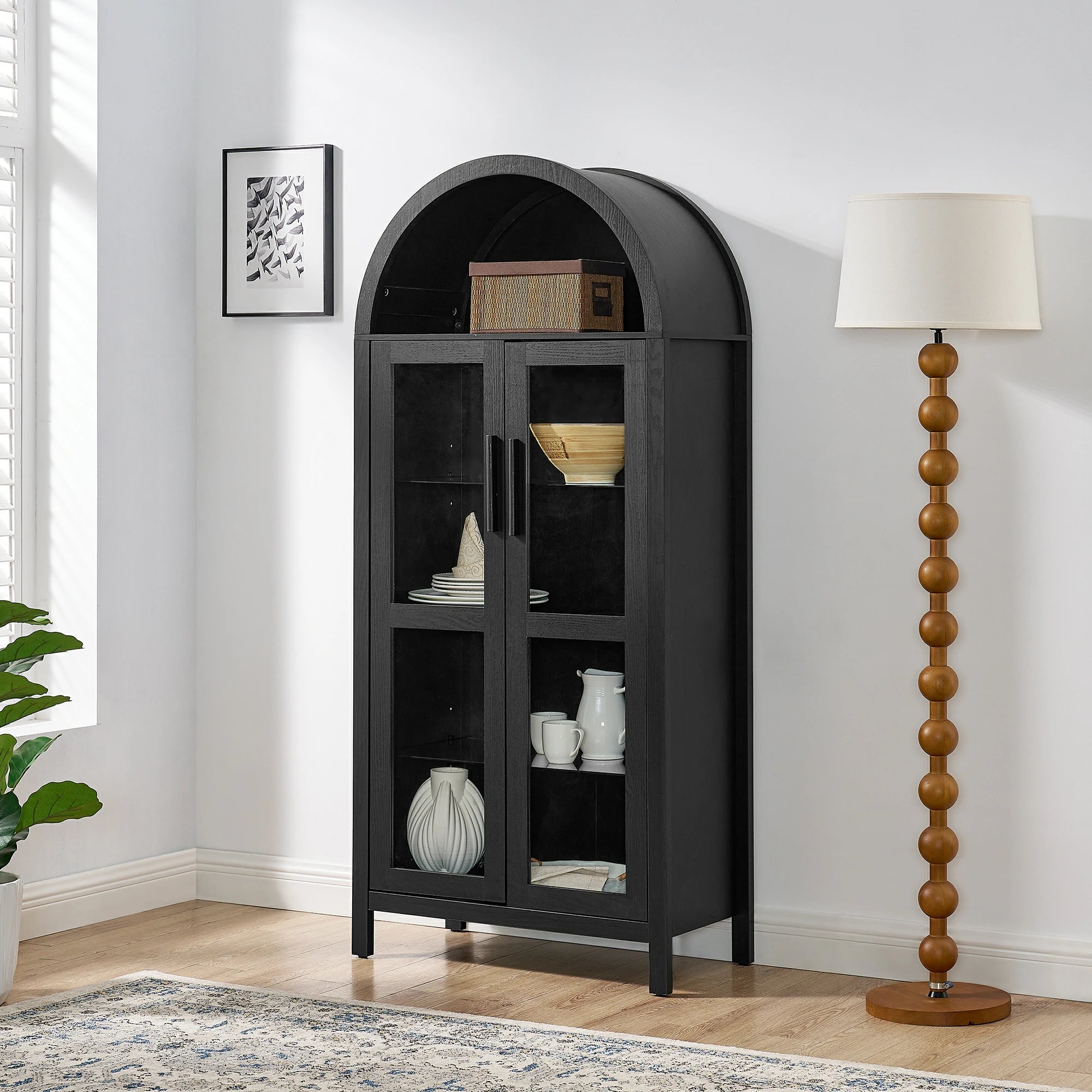 Mirightone™ high arched storage cabinet w/a lamp,a modern retro-style wooden storage
