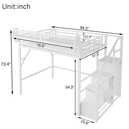 Mirightone™  Twin Size Loft Bed with Stairs and Storage, Metal Loft Bed Frame , Black