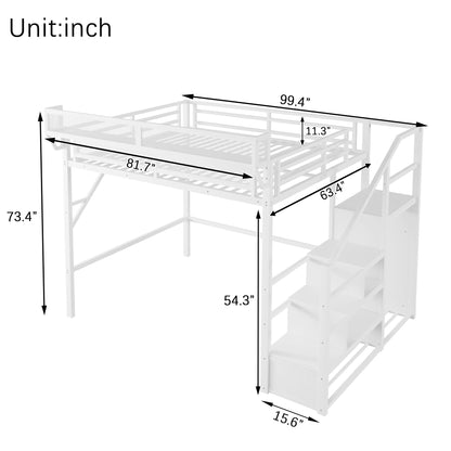 Mirightone™  Twin Size Loft Bed with Stairs and Storage, Metal Loft Bed Frame , Black