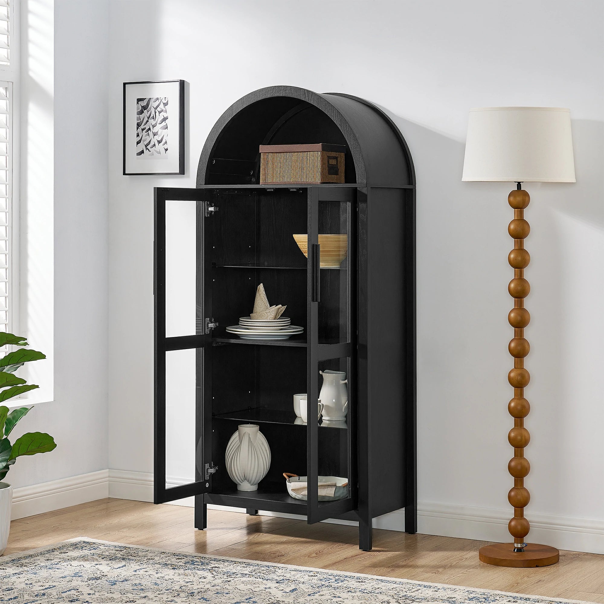 Mirightone™ high arched storage cabinet w/a lamp,a modern retro-style wooden storage