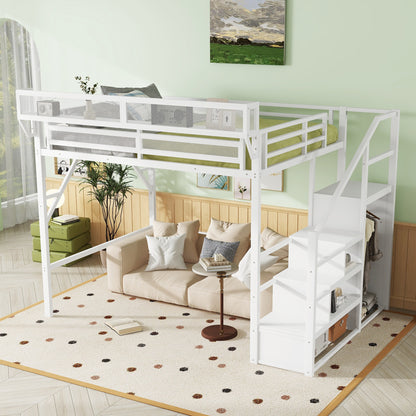 Mirightone™  Twin Size Loft Bed with Stairs and Storage, Metal Loft Bed Frame , Black