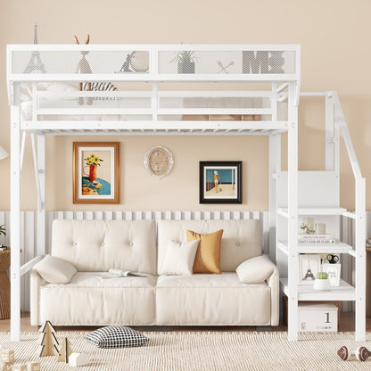 Mirightone™  Twin Size Loft Bed with Stairs and Storage, Metal Loft Bed Frame , Black