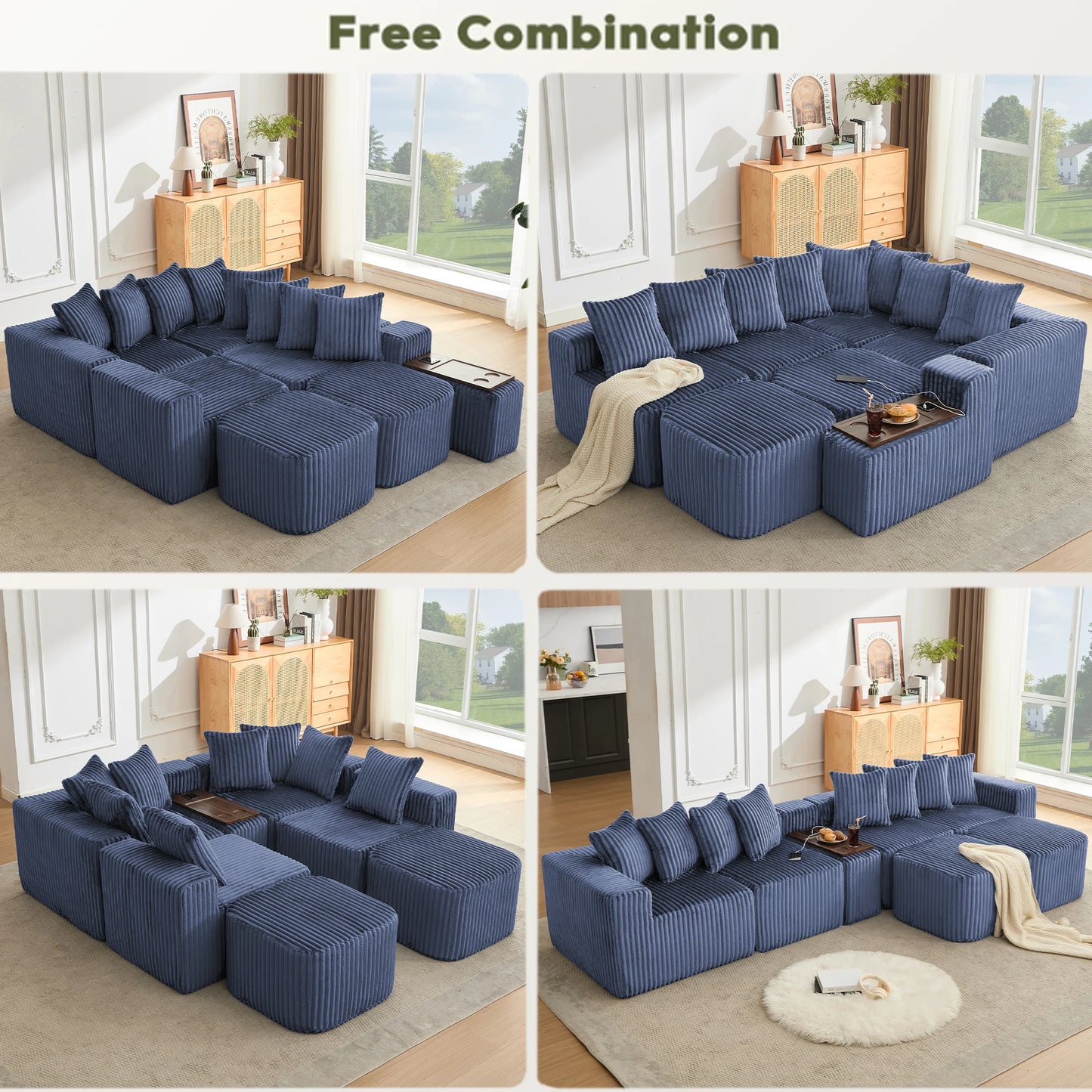 Mirightone™ 137.5" U Shaped Sofa Couch with USB, Wireless Charge & Coffee Table