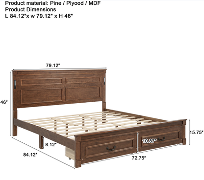 Mirightone ™ Queen Size Bed Frame with 2 Storage Drawers, Strengthened Frame.