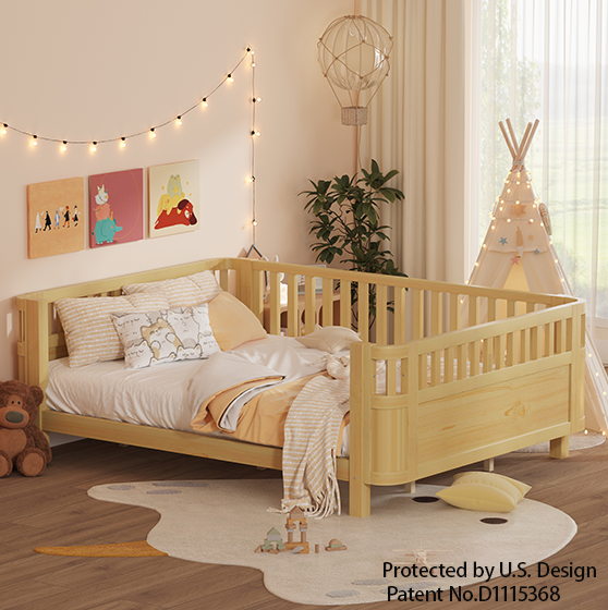 Mirightone™ Wood Montessori Beds with Rails and Slats Support, Modern Daybed Low to Ground with Removable Bed Rails for Girls Boys Bedroom Living Room （Protected by U.S. Design Patent No.D1115368）