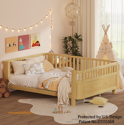 Mirightone™ Wood Montessori Beds with Rails and Slats Support, Modern Daybed Low to Ground with Removable Bed Rails for Girls Boys Bedroom Living Room （Protected by U.S. Design Patent No.D1115368）