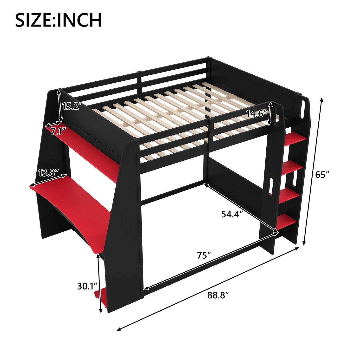 Mirightone™ Wood Bunk Bed with Gaming Desk and Storage Shelf, Gaming Bunk Bed with LED Light & Charging for Gamer Adults