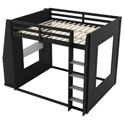 Mirightone™ Wood Bunk Bed with Gaming Desk and Storage Shelf, Gaming Bunk Bed with LED Light & Charging for Gamer Adults