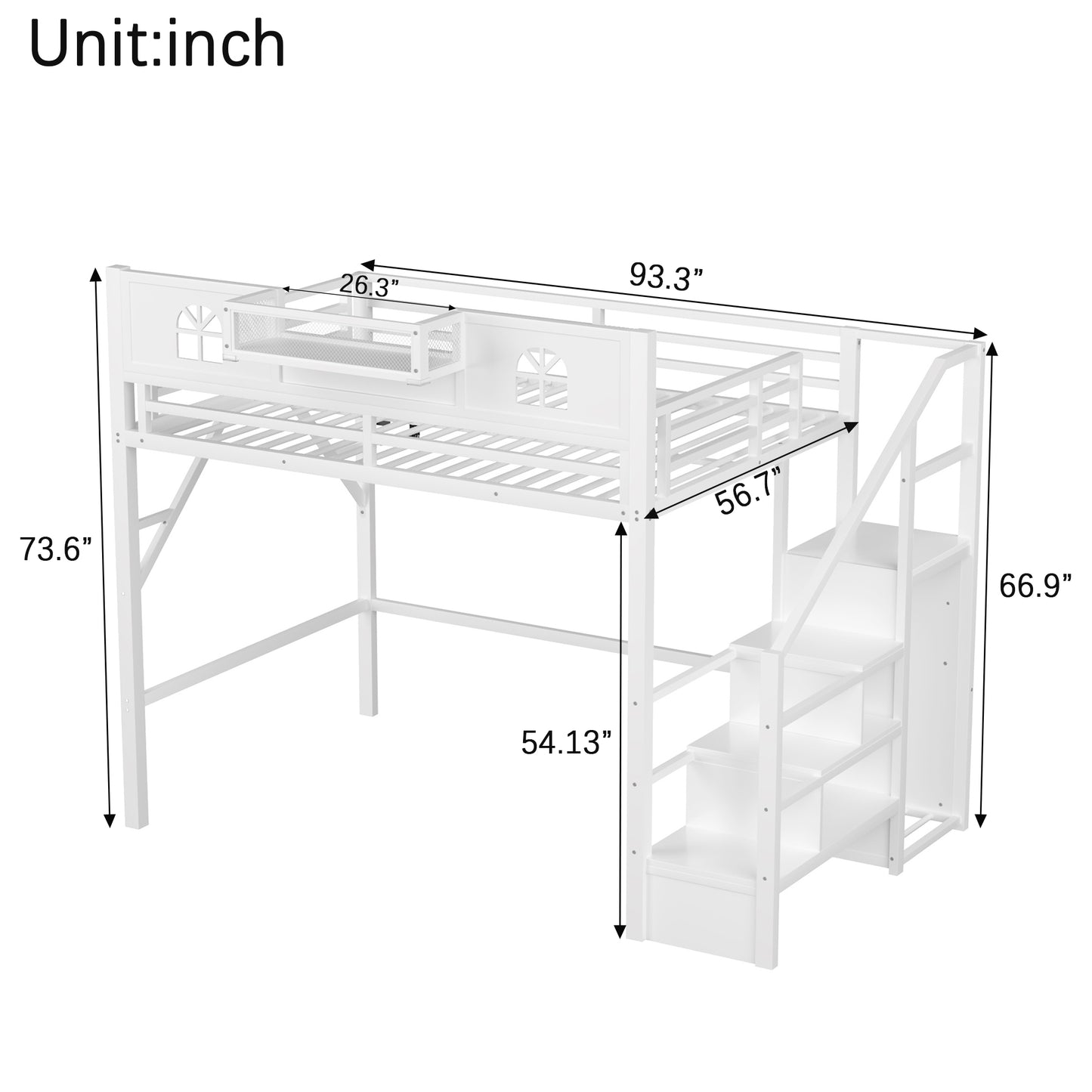 Loft Bed with Stairs and StorageShelf with TallGuardrails, High Loft Beds with Wardrobe, LEDLight & USB for Teens Adults
