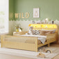 Mirightone™ Rattan Bed Frame with LED Lights and Storage Headboard, Platform Bed with Safety Guardrails for Kids, Natural Kids Bed Frame with Rattan Headboard and Footboard, No Box Spring Needed