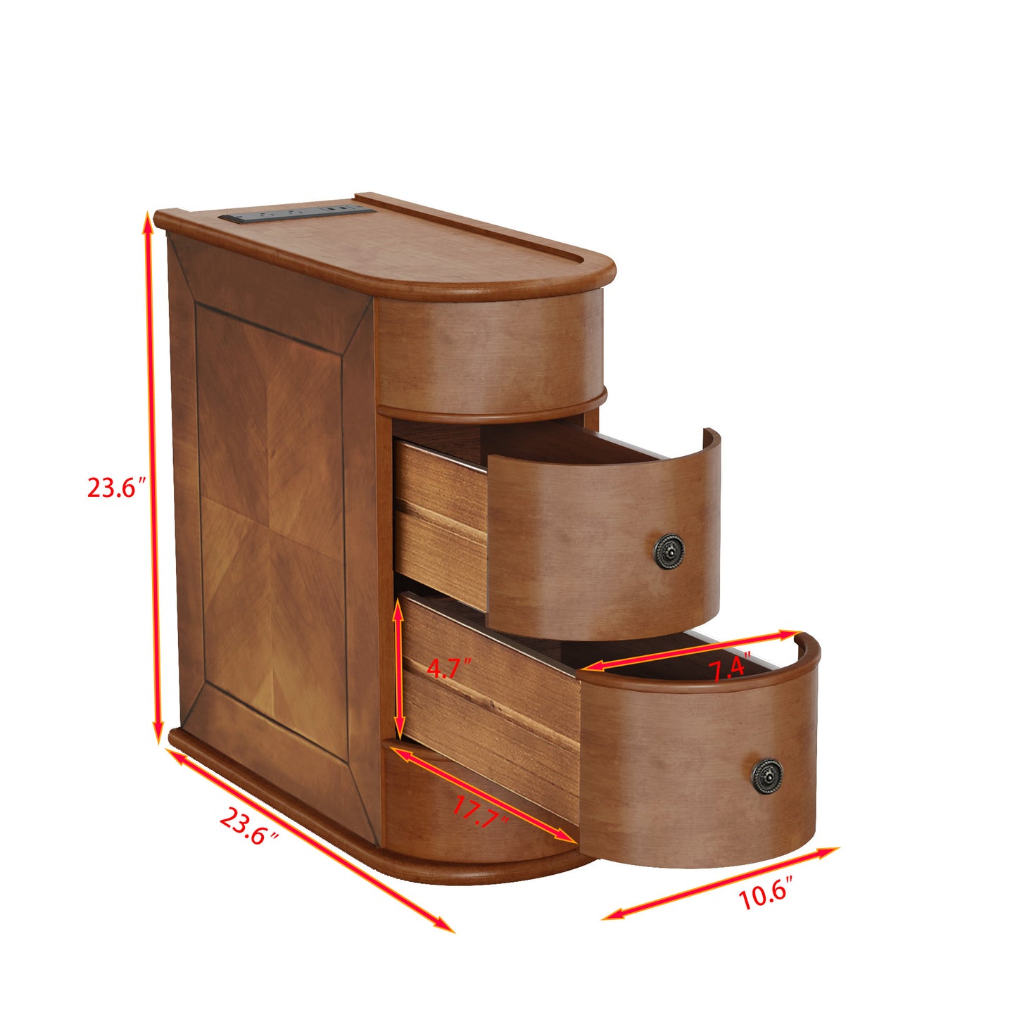 Narrow End Table with Charging Station, Brown