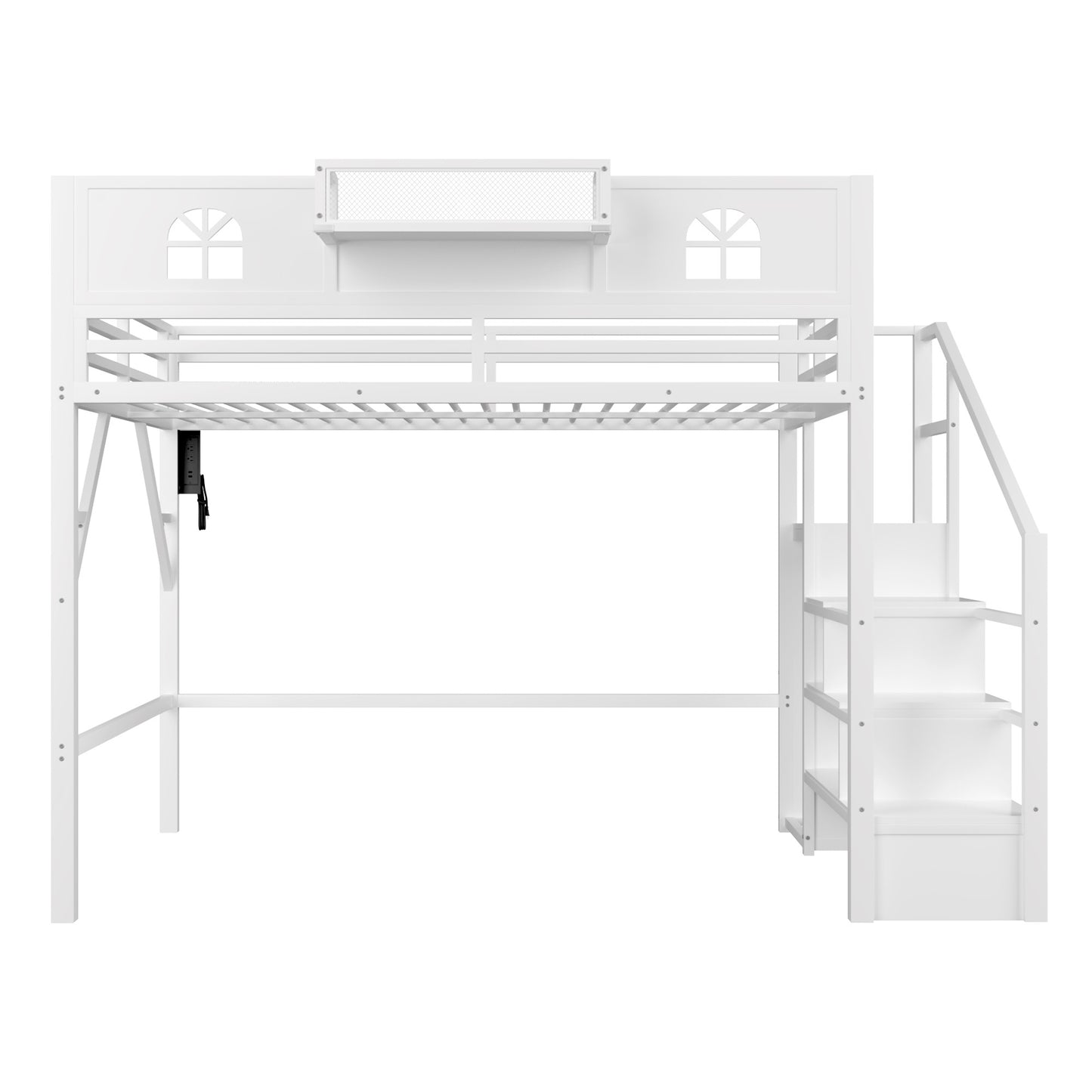 Loft Bed with Stairs and StorageShelf with TallGuardrails, High Loft Beds with Wardrobe, LEDLight & USB for Teens Adults