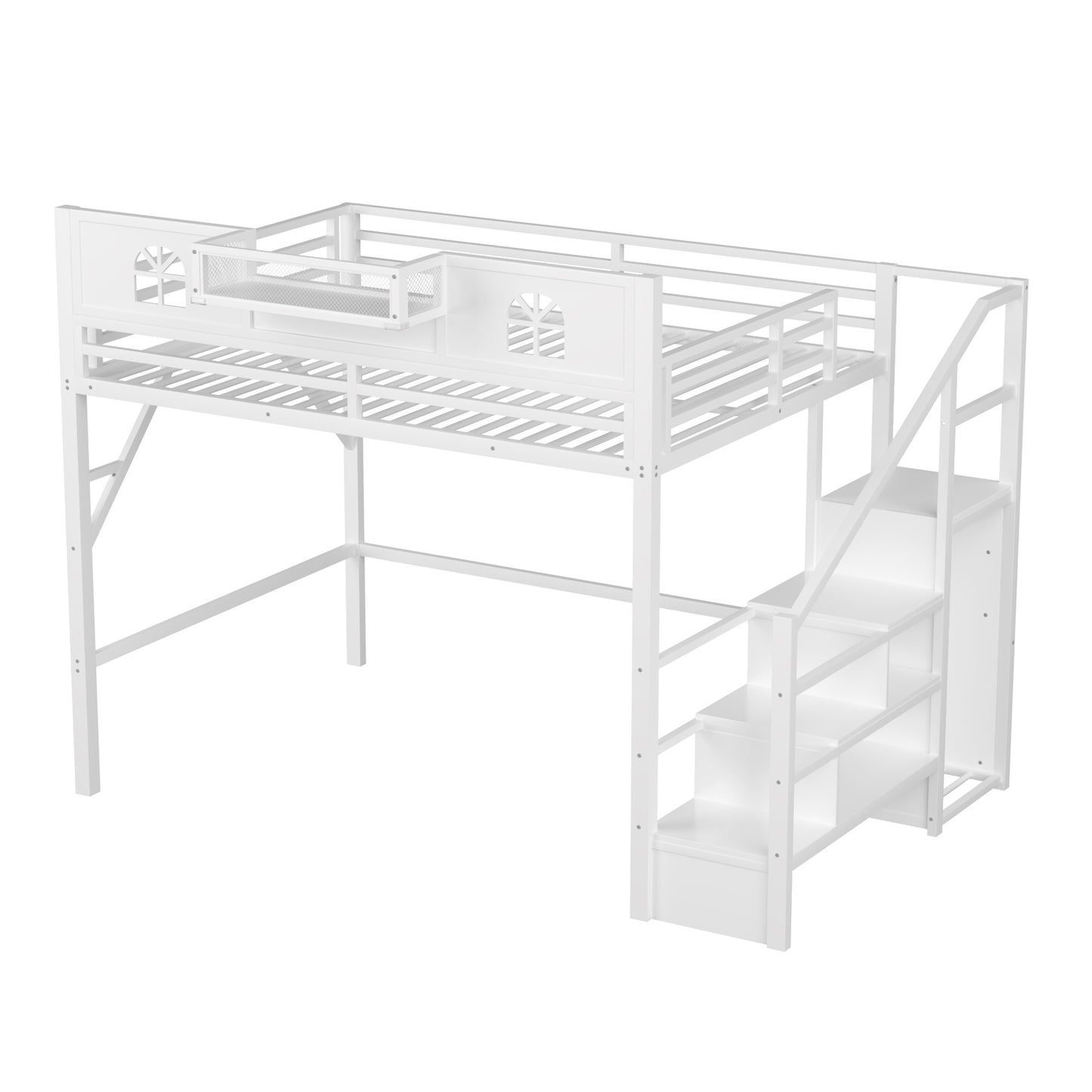 Loft Bed with Stairs and StorageShelf with TallGuardrails, High Loft Beds with Wardrobe, LEDLight & USB for Teens Adults