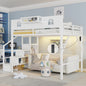 Loft Bed with Stairs and StorageShelf with TallGuardrails, High Loft Beds with Wardrobe, LEDLight & USB for Teens Adults