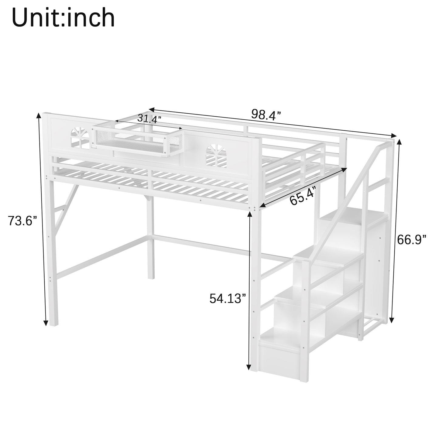 Loft Bed with Stairs and StorageShelf with TallGuardrails, High Loft Beds with Wardrobe, LEDLight & USB for Teens Adults