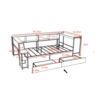 Mirightone™ Daybed with Desk and Storage, Corner Bed Frame with LED Light & Charging Station for Adults Teens Kids, White