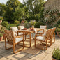 Acaciawoodpatiodiningsetwithcushionedchairsinasunlitgardensetting_featuringaspaciouswoodentableforoutdoordining_backyardgatherings_andrelaxingpatiomeals._a6e812d7-72f6-4abe-8f2c-407f8addaf92
