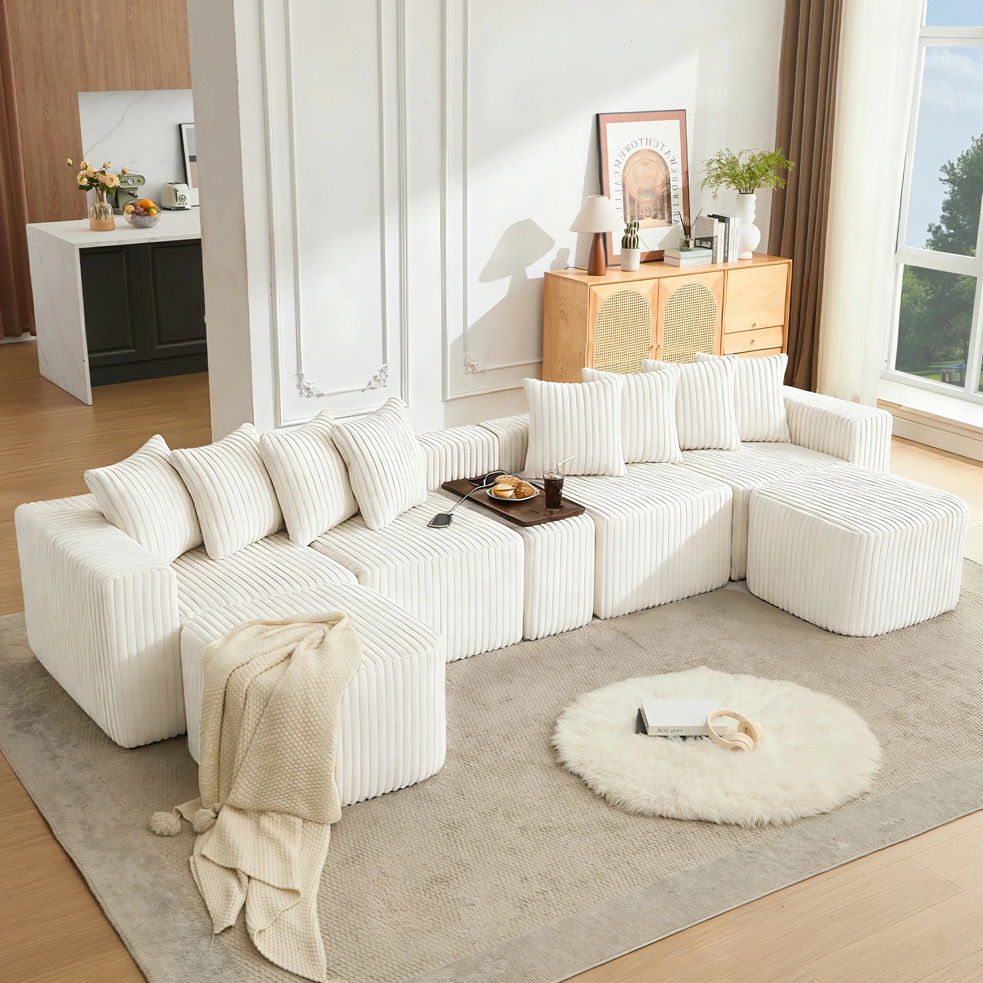 Mirightone™ 137.5" U Shaped Sofa Couch with USB, Wireless Charge & Coffee Table