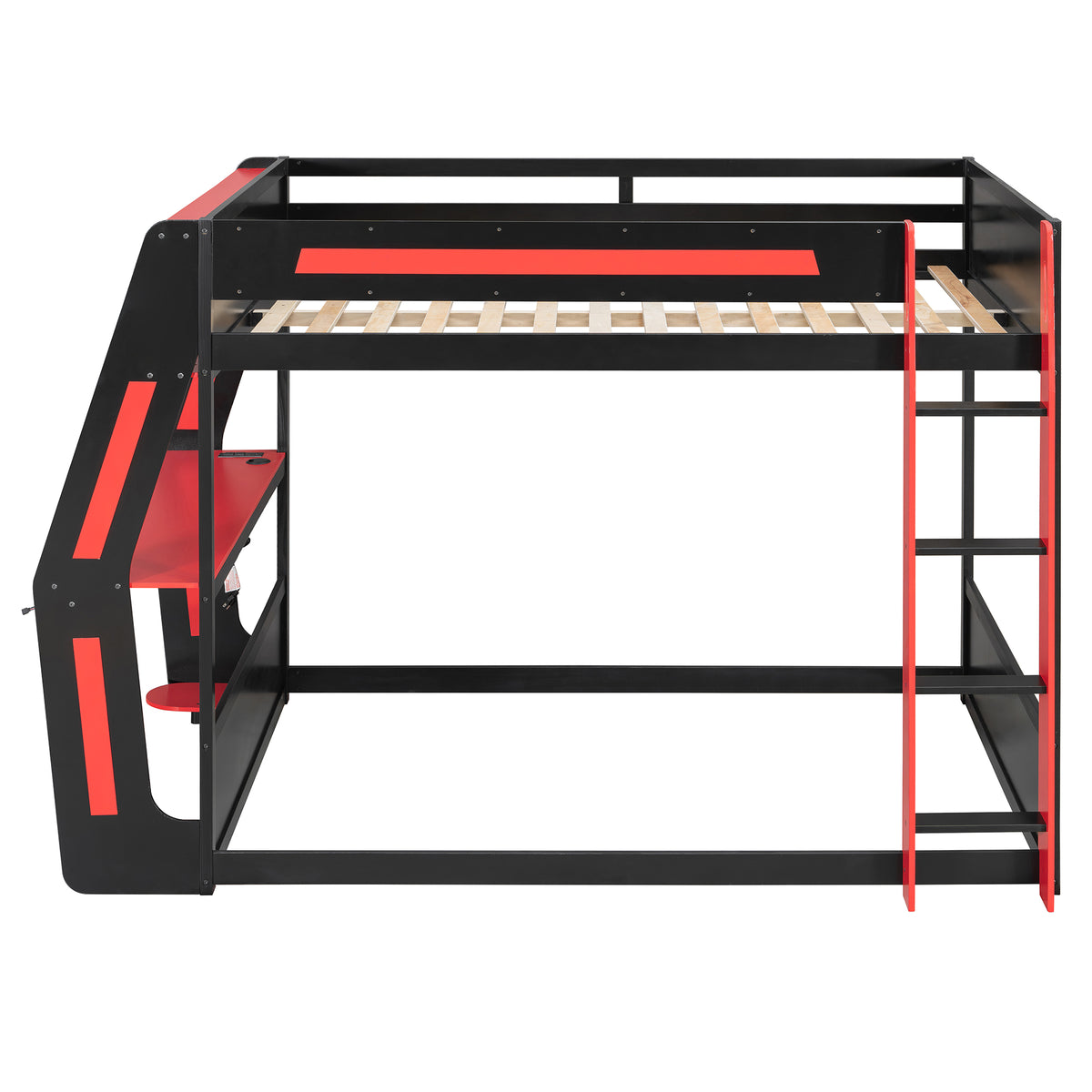 Mirightone™ Gaming Bunk Bed with Desk and Storage Shelf, LED Lights, USB Charging for Boys Gamer Adults