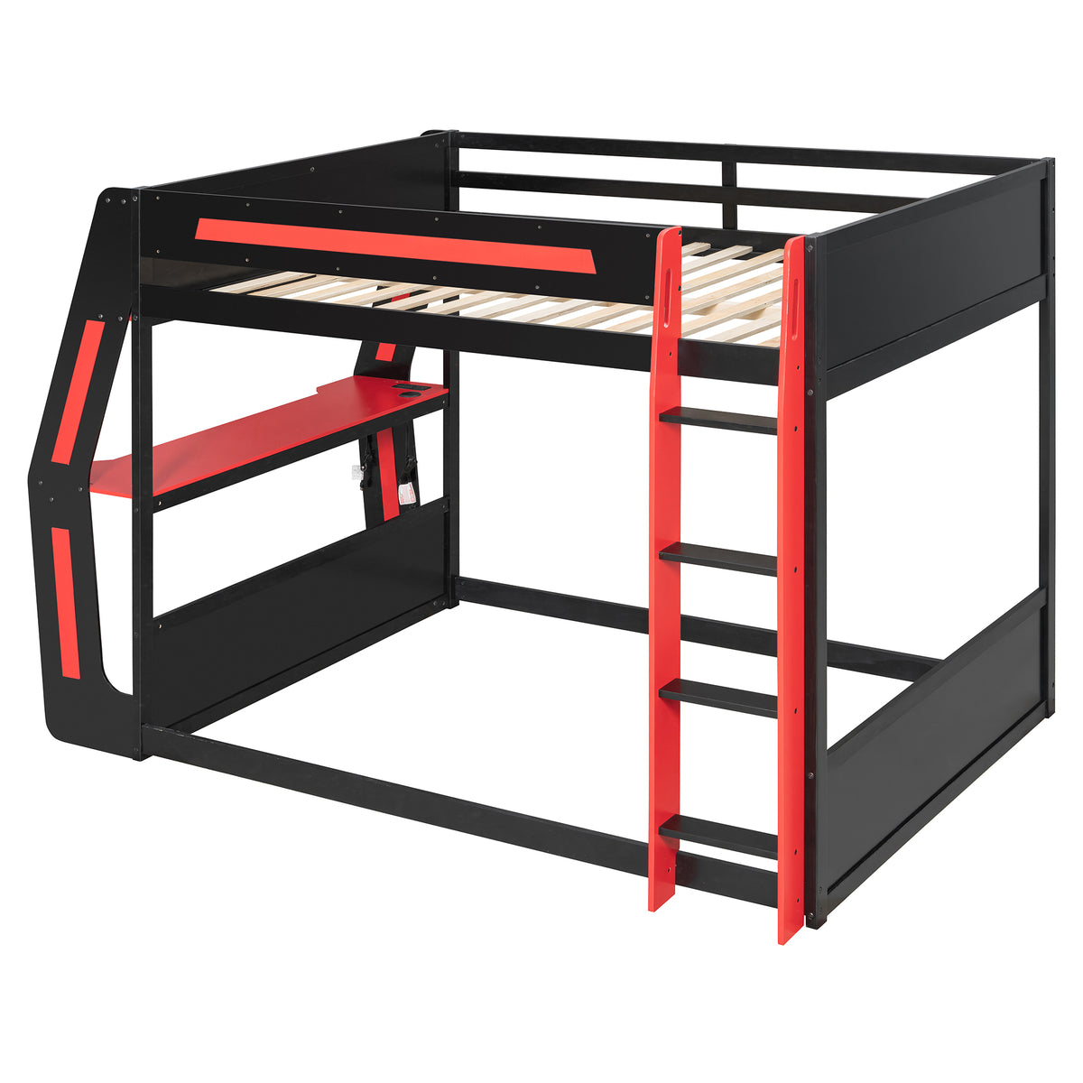 Mirightone™ Gaming Bunk Bed with Desk and Storage Shelf, LED Lights, USB Charging for Boys Gamer Adults