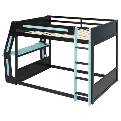 Mirightone™ Gaming Bunk Bed with Desk and Storage Shelf, LED Lights, USB Charging for Boys Gamer Adults