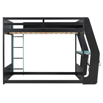 Mirightone™ Gaming Bunk Bed with Desk and Storage Shelf, LED Lights, USB Charging for Boys Gamer Adults